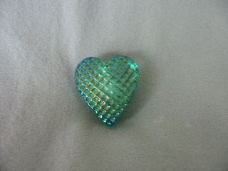 Robert Held Signed Studio Art Glass Heart Paper Weight - Green Iridescent