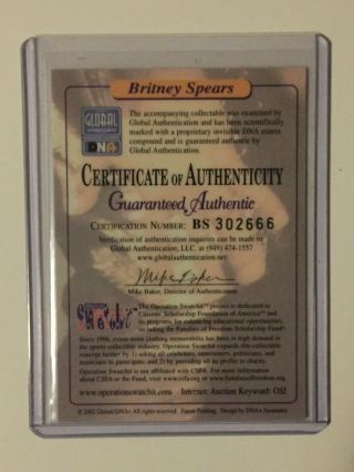 BRITNEY SPEARS 02 AUTENTHENTIC Piece of HER Actual DRESS Cloth TEEN Perfume POP 2