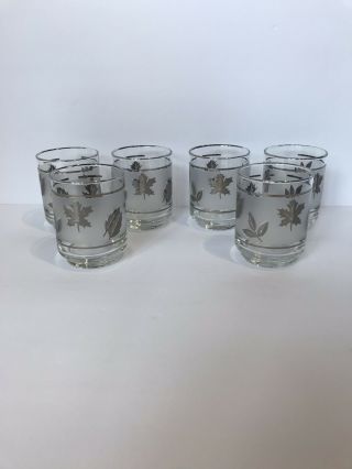 Set Of 6 - Mcm Vintage Frosted Silver Leaf Libbey Cocktail Rocks Or Juice Glasses