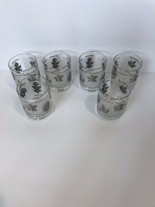 Set of 6 - MCM Vintage Frosted Silver Leaf Libbey Cocktail Rocks or Juice Glasses 2