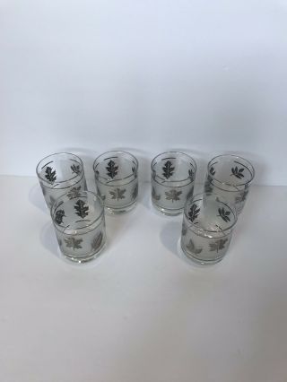 Set of 6 - MCM Vintage Frosted Silver Leaf Libbey Cocktail Rocks or Juice Glasses 3