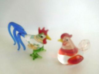 Miniature Hand Blown Glass Rooster And Hen Farmhouse French Country