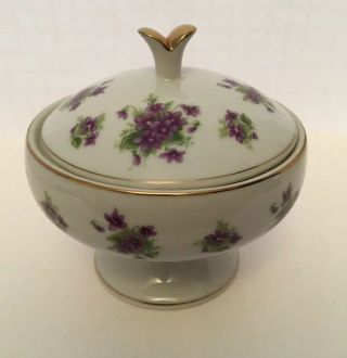 Vintage Lefton China Japan Hand Painted Violets Pedestal Candy Dish