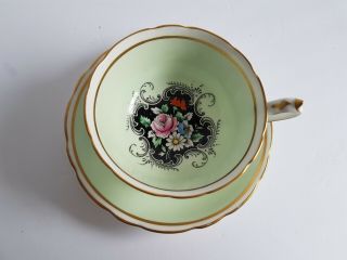 Paragon Tea Cup And Saucer Set Fine Bone China England Green/blk Vintage