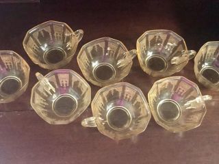 Vintage Yellow Depression Glass - 8 Teacups Cups