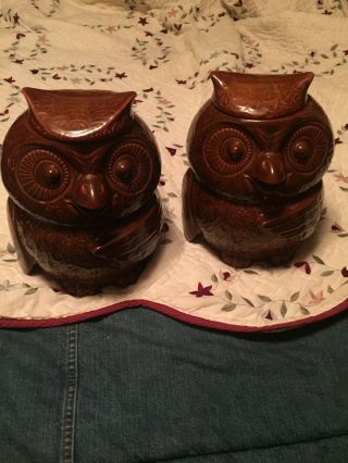 2 Vintage Mccoy Pottery Brown Owl Cookie Jars 204 Usa