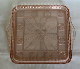1930s Pink Jeannette Depression Glass Doric Square Tab - Handled Serving Tray
