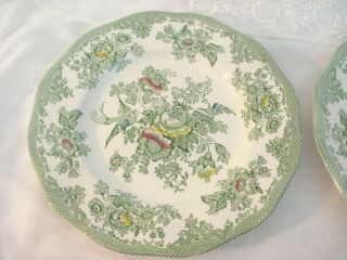 Two Vintage Enoch Wedgwood Kent Green Multi Color Transfer Ware Dinner Plates