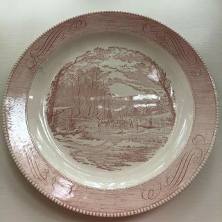 Vintage Royal China Set Of 4 Currier & Ives Pink Plates - 12 Inches