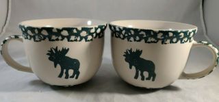 2 Folk Craft Moose Country Extra Large Mugs by Teinshan Green Sponge Paint 2