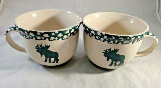 2 Folk Craft Moose Country Extra Large Mugs by Teinshan Green Sponge Paint 3