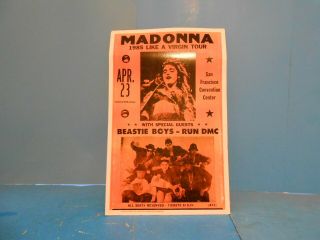 Madonna 1985 " Like A Virgin " Tour Poster With Beastie Boys & Run Dmc