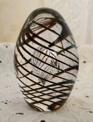 Vintage Art Glass Egg Shaped Paperweight Black Swirls Controlled Bubbles 3