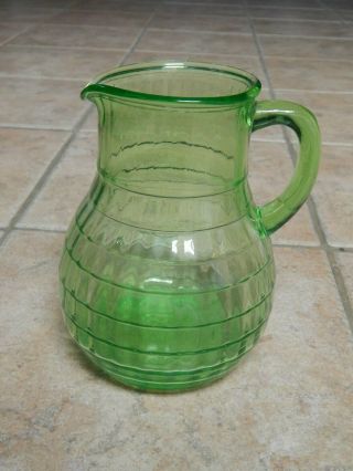 Vtg Depression Vaseline Green Glass Ribbet Water Pitcher