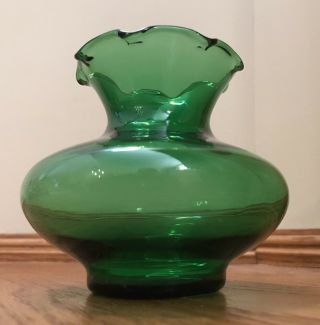 Vintage Forest Green Anchor Hocking 3 1/2” Flower Vase Art Glass MCM 2