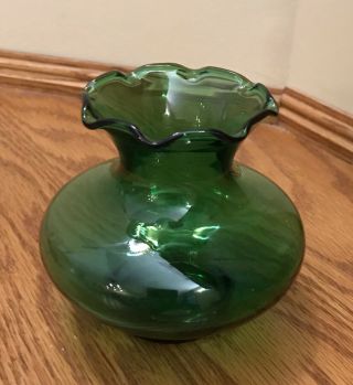 Vintage Forest Green Anchor Hocking 3 1/2” Flower Vase Art Glass MCM 3