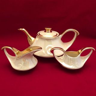 Vintage Pearl China Co 22k Trimmed Teapot Set Iridescent Pearl Lusterware
