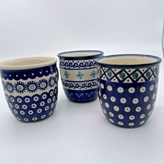 Set Of 3 Boleslawiec Polish Pottery Mugs For Coffee/tea/hot Cocoa 8 ozs 3