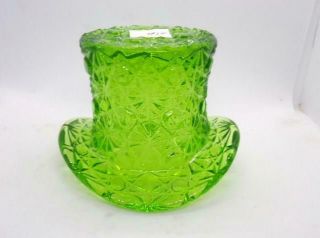 Vintage Green Glass Daisy & Button Top Hat Toothpick Holder Decoration 16