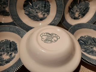 10 Royal Currier And Ives Blue Rim Soup Bowls 8 & 1/2 " Early Winter