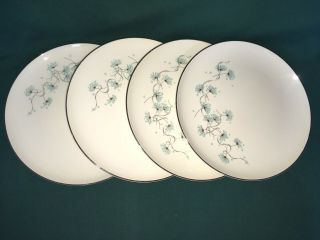 Set Of 4 Taylor Smith Dinner Plates Blue Lace Aqua Dandelion Flowers 10 " Perfect