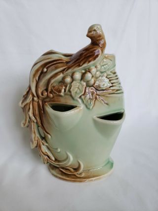 Vintage Mccoy Pottery Vase/planter - Peacock Bird - Green/teal/brown - Euc