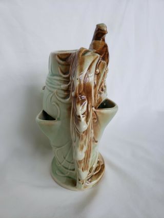 Vintage McCoy Pottery Vase/Planter - Peacock Bird - Green/Teal/Brown - EUC 3
