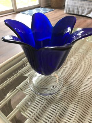 Handmade Portugal Glass Deep Cobalt Blue Tulip Vase