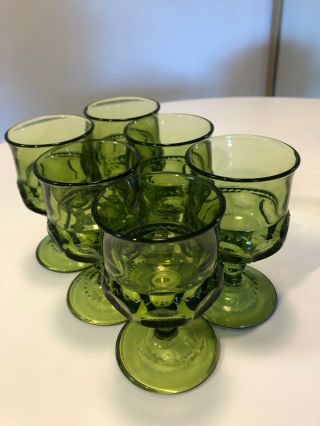 Vintage Set Of 6 Glass Green Stemmed Water Wine Goblets
