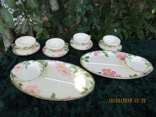 2 Franciscan Desert Rose Appetizer Trays W/bowls & 8 Piece Tea/coffee Set Usa