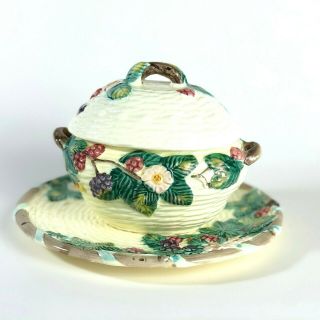Vintage Majolica Art Pottery Honey Pot Haldon Group Berry Pattern 1989