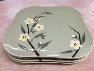 4 Vintage Weil Ware Dinner Plates [blossom Celado Green] - Mid Century Modern