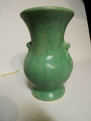 Vintage Brush Mccoy Pottery/ Green Vase 742 W/ Leaf Handles