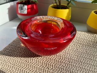 Kosta Boda Red Bowl Style Votive Candle Holder Sweden Art Glass