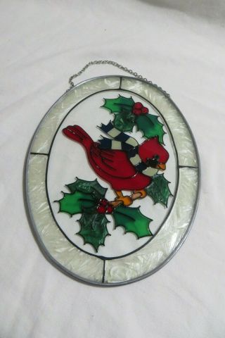 Stained Glass Christmas Cardinal,  Window Ornament