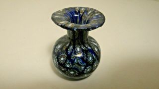 Vintage Cobalt Blue Quilt Murano Millefiori Doll House Miniature Bud Vase.  2 ".