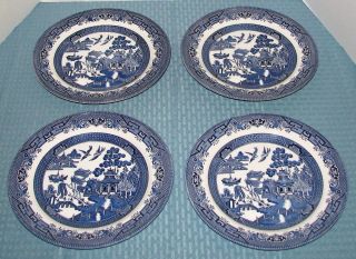 (4) Churchill England Willow Blue (georgian) 10 1/4 " Large Dinner Plates - Vgood