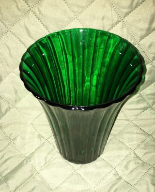 7.  5” Tall Heavy Napco Green Glass Large Vase,  1161 Vtg Cleveland Usa Fluted
