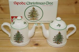 Spode Christmas Tree Teapot Salt Pepper Shaker Set - Made In England