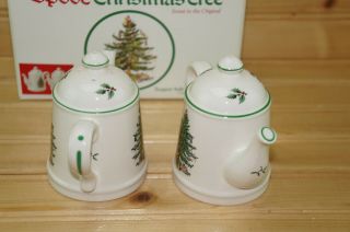 Spode Christmas Tree Teapot Salt Pepper Shaker SET - MADE IN ENGLAND 5