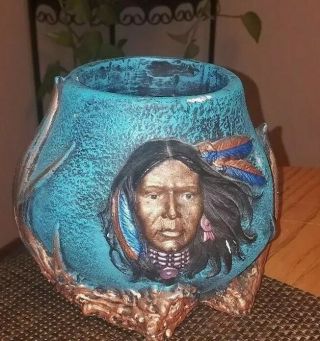 Fine Vintage Native American Pottery Vase Signed Dated " In Relief " Indian Chief