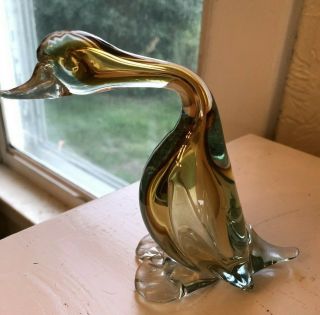 Vintage 4 1/2 " Murano Italian Art Glass Duck Swan Goose Figurine Gold Green