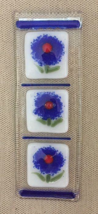 Fused Glass Art - Mini Floral Wall Hanging - Blue Flowers