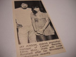 Linda Ronstadt With Jay Jenson In Minneapolis 1970 Music Biz Promo Pic W/ Text