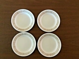 Corelle Woodland Brown Bread & Butter Plates Set Of 4 White Brown Floral 6 3/4 "