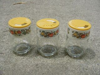 3 Pc Vintage Corning Ware Spice Of Life Glass Jar Spice Shakers Gemco Corelle