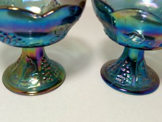 Vintage Blue Carnival Glass Candle Stick Holders HARVEST GRAPE Indiana 2 4