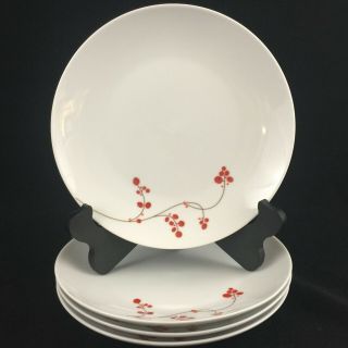 Set Of 4 Salad Plates By Mikasa Gourmet Basics Red Berries Vines Ind01 White