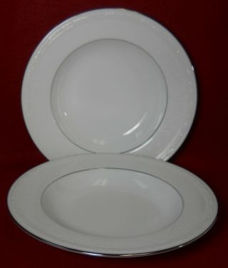 Noritake China Whitecliff Platinum 4251 Soup Salad Bowl - Set Of Two (2) 8 - 3/4 "