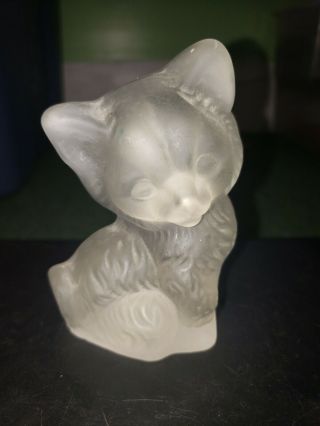 Viking Hand Made Frosted Glass Cat Figurine Paperweight Door Stopper